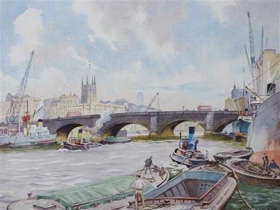 E.H. Groom, watercolour, London Bridge and Southwark, signed, 30 x 40cm